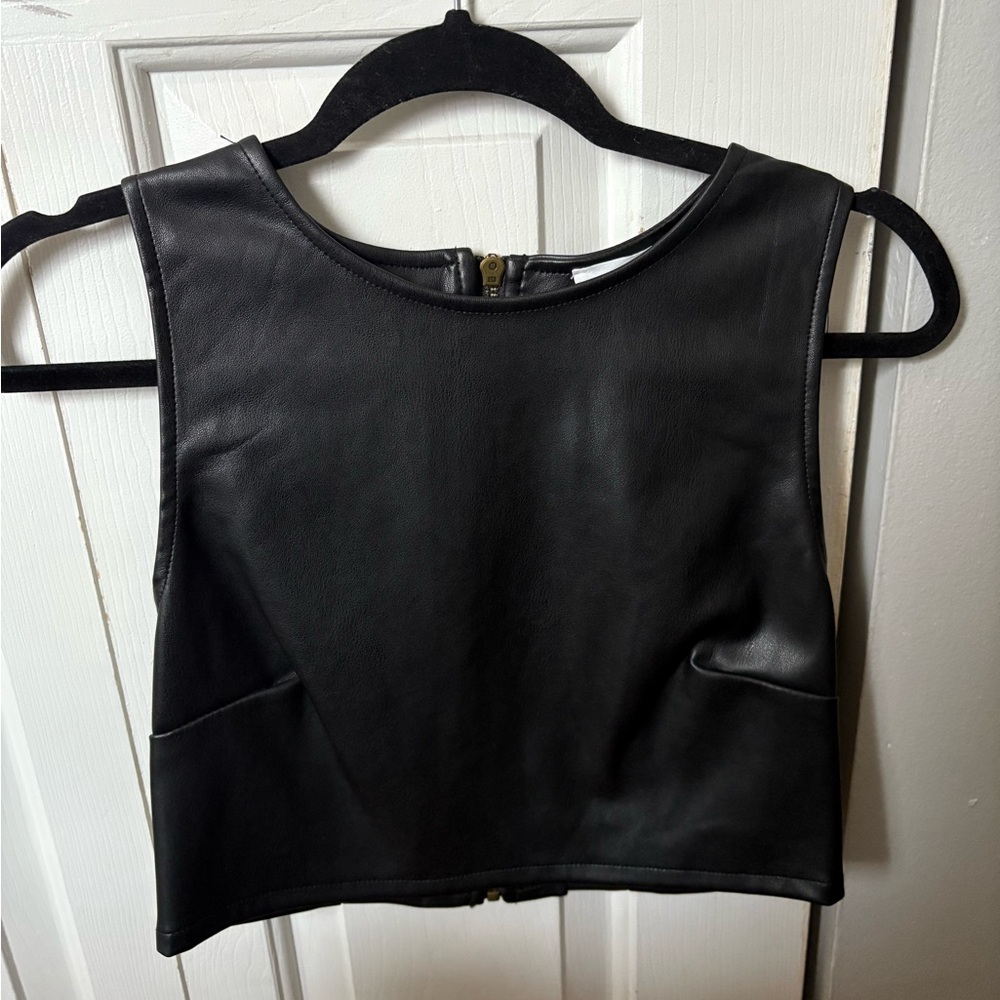 Elegant Black Leather Crop Top